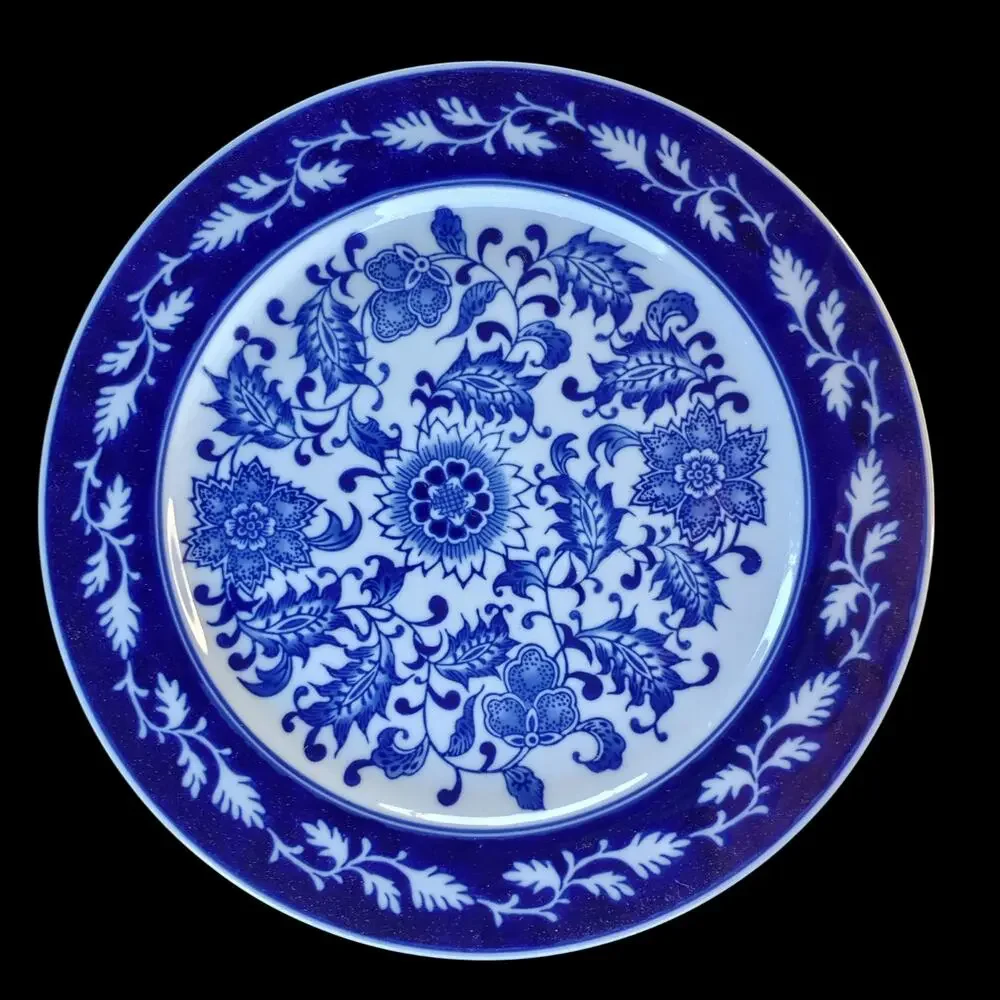 Bombay Co Asian Garden Blue White Porcelain Dinner Plates Set of 8 Chinoiserie